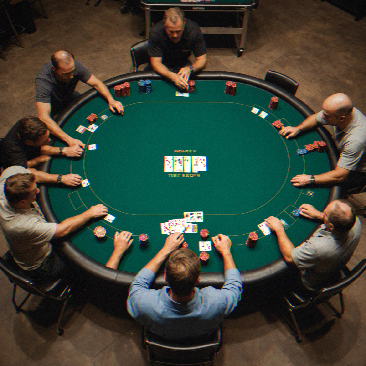 Delivery truck unloading professional poker table with setup crew preparing installation site